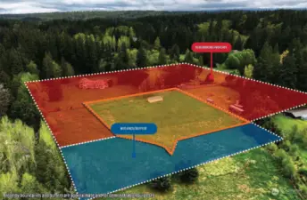 Private setting protected by wetland buffers, protecting territorial views.