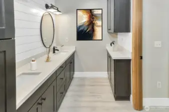 Virtually staged. Primary bathroom