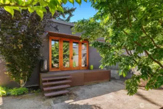 French doors off the shop / detached garage.