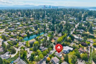 Aerial view of location to downtown Bellevue