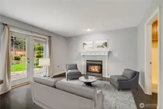 Virtually staged with cozy fireplace