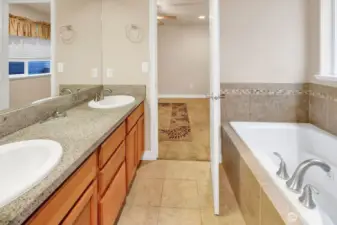 Main level primary bath with jetted tub.