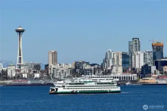 Close-up shot of the Ferry crossing Puget Sound which you can enjoy every day from your beautiful, private view home!