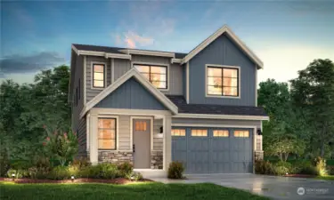 Plan 2703 Elevation B - elevation rendering only. Paint Scheme is per lot and details may vary