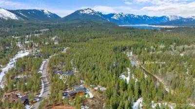 Aerial view of site and neighborhood