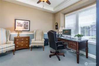 Bright office just off the entry includes direct access to the main floor 3/4 bathroom. This office includes a closet so you could easily use it as a main-floor bedroom!