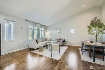 Bright & Elegant front living room with vaulted ceilings