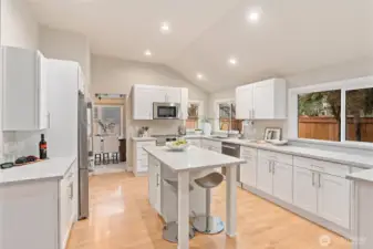 Generous workspace, stainless appliances, abundant storage, and room for everyone to come together.