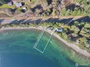 Overhead view of the waterfront access with approximate boundaries in blue.