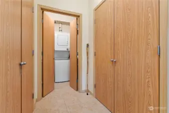 Large coat closet on the left and pantry on the right.