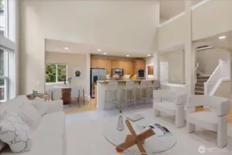 Virtually staged living area and breakfast nook.