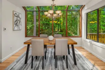 Walls of windows allow for an abundance of natural light.
