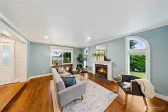 Beautiful oak flooring, wood-burning fireplace.