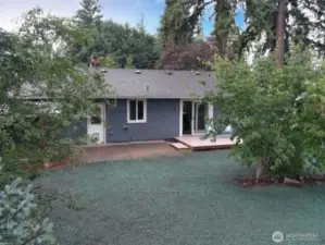 Enjoy a picture-perfect backyard featuring lush new grass and mature landscaping.