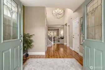 This home has an elegant French door entrance.