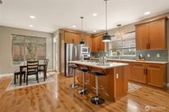 There is plenty of space to eat in the kitchen nook or at the generous island.