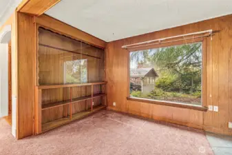 Living room with built-ins.