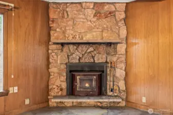 Cozy up to the wood-burning fireplace.