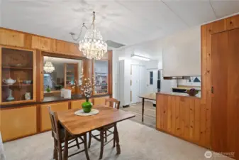 Looking from entrance to dining and kitchen