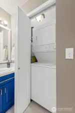 Washer/dryer closet inside full bathroom