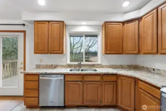 Kitchen with Granite Counters & Views!