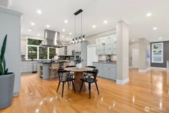 There is room for a full size table here and seating can easily accommodate large groups.