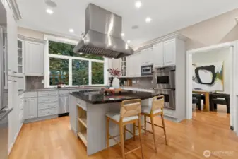 In the other direction, you look out to the green and private backyard.