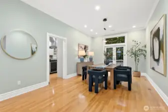 This formal dining space could accommodate a table for 20 - it's ready for your holiday gatherings!