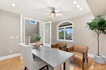 Heading down to the entry/main level, you'll find this dedicated office with french doors.