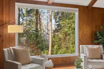 Large picture window in living room to connect you with the gorgeous backyard, Eagle Landing Park and Puget Sound views!