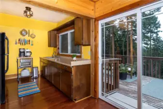 the perfect size kitchen for the cabin life, not too big and not too small, with plenty of room and counter space for smooth meal preparation.