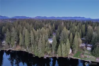 Eastern property elevation with the Cascade Mountain range in the distance.