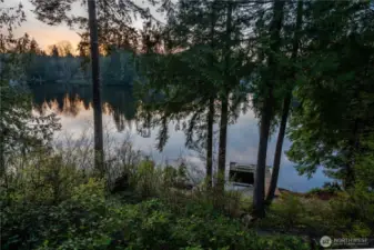 View of the lake at sunset from the main level deck