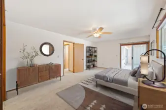 Virtually staged primary bedroom.