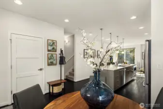 From the formal dining room.  Door to the powder room is seen here.