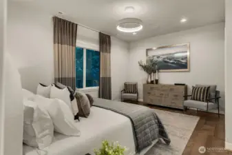 basement bedroom with Philips Hue lighting