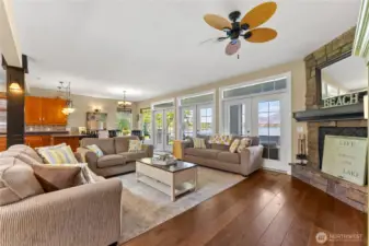Open floor plan  Great room looking toward Lake