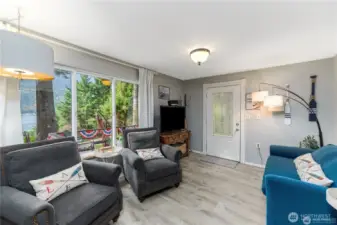 Main living area with woodburning stove