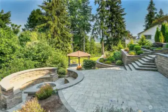 Huge paver patios, thoughtfully laid out.