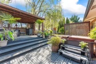 covered deck and hot tub