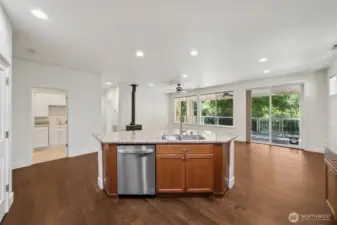 Open and airy great room/ kitchen/ dining