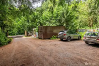 Brown storage container with power stays. (Also has a chest freezer).  Please do not open during showings
