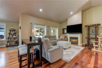 Enjoy the fire place and large windows