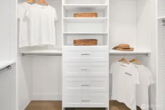 Finished out walk-in closet in the primary suite.