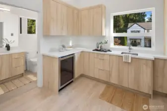 This is the carriage house above the garage parking space. There's a kitchenette area and a full bathroom.