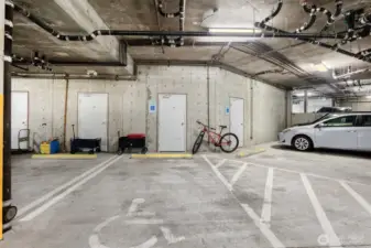 One of two parking spaces. This unit comes with a handicap parking space. Storage space is directly in front of the parking.