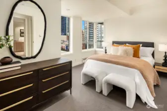 Private bedroom in the north wing with city views and a full-bath just across the hallway.