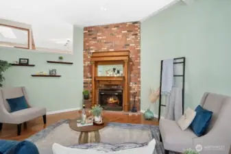 Wood-burning fireplace provides ambience and warmth on those cold winter nights