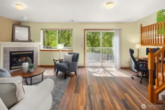 Family room with gas fireplace.