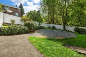 Perfect area for a play structure, trampoline or firepit area.
